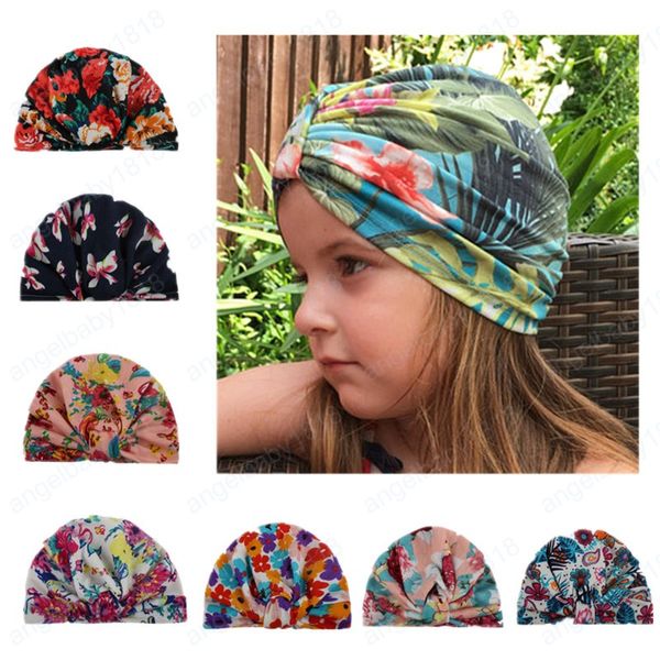 Cappelli per neonati con motivo a fiori colorati Cappelli per neonate annodati con stampa vintage Accessori per capelli per bambini dolci Puntelli per fotografia
