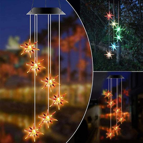

decorative objects & figurines color-changing led solar powered butterfly wind chimes light star spinning hanging hook home garden outdoor h