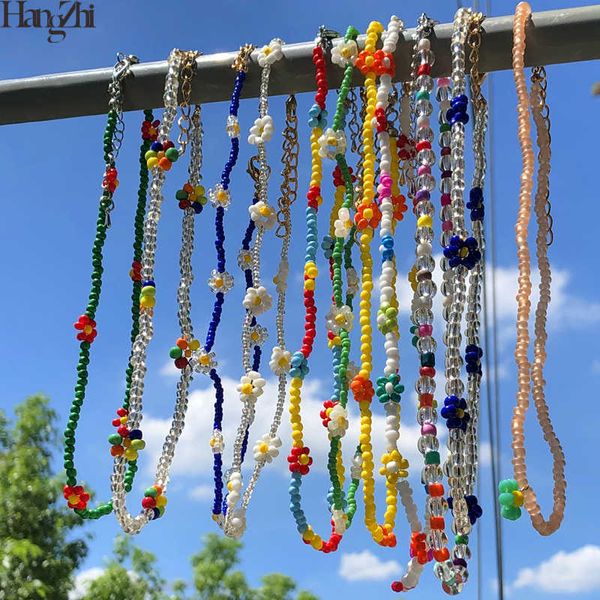 Hangzhi 2020 Neue Koreanische Süße Bunte Kleine Gänseblümchen Acryl Blumen Boho Perlen Schlüsselbein Halsketten für Frauen Mädchen Schmuck