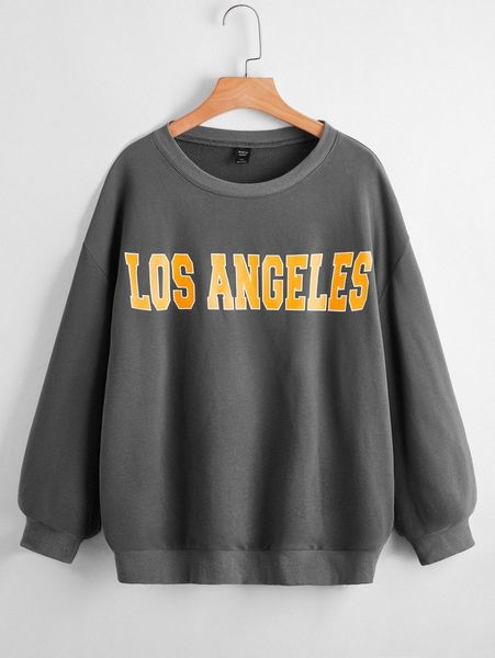 

plus drop shoulder letter graphic pullover b9h1#, Black