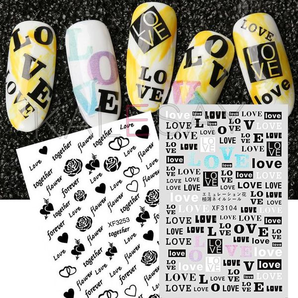 

stickers & decals 3d love nail sticker decoration back glue letter label manicure design together rose flower for nails foil, Black