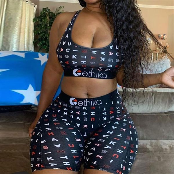 

ethika camouflage sleeveless short women tracksuits pant print bikini 2pcs set beach clothing ladies sets, Gray