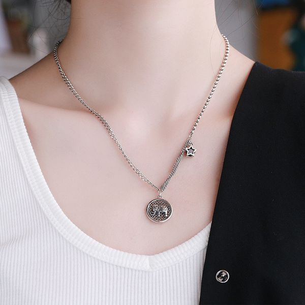 

chaosheng s925 sterling silver three-dimensional elephant auspicious ins cool style personality versatile hip hop necklace female