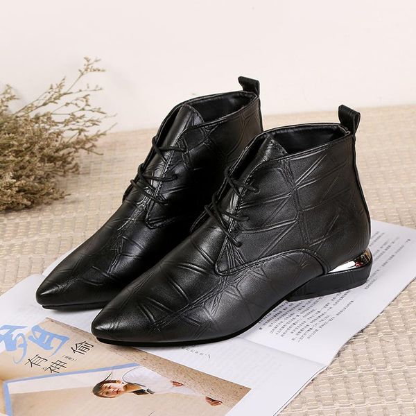 

women boots casual leather low high heels spring shoes woman pointed toe rubber ankle boots black red zapatos mujer