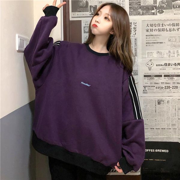 

women's hoodies & sweatshirts women o-neck winter plus velvet letter bf streetwear hip-hop harajuku womens pullover daily casual, Black