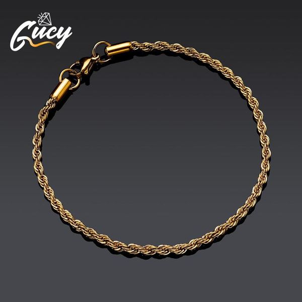 

link, chain gucy fashion 3mm and 5mm gold silver color rope bracelets for men women stainless steel bracelet jewelry gift, Black