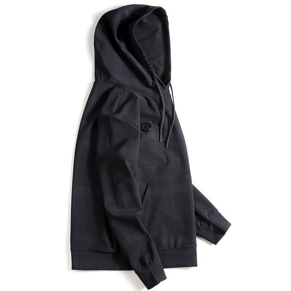 

dark autumn fashion grid print creative large men's hoodie 90, Black
