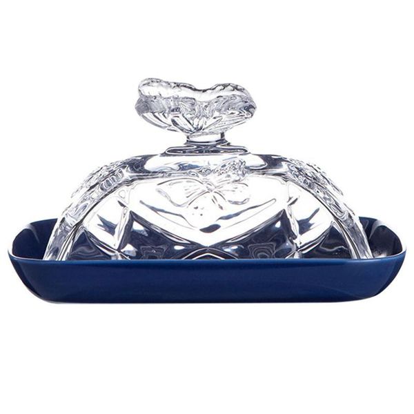 

dishes & plates butter dish box container cheese bread storage tray with glass lid ceramic kitchen dinnerware