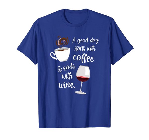 

a good day starts with coffee ends with wine - t-shirt, White;black
