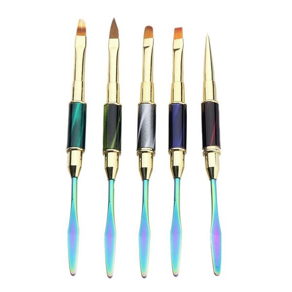 

nail brushes 5pcs dual ended art uv gel extension builder painting pen brush remover spatula stick manicure tool, Yellow