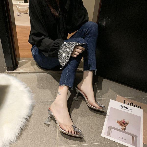 

sandals women shoes transparent high heels, Black