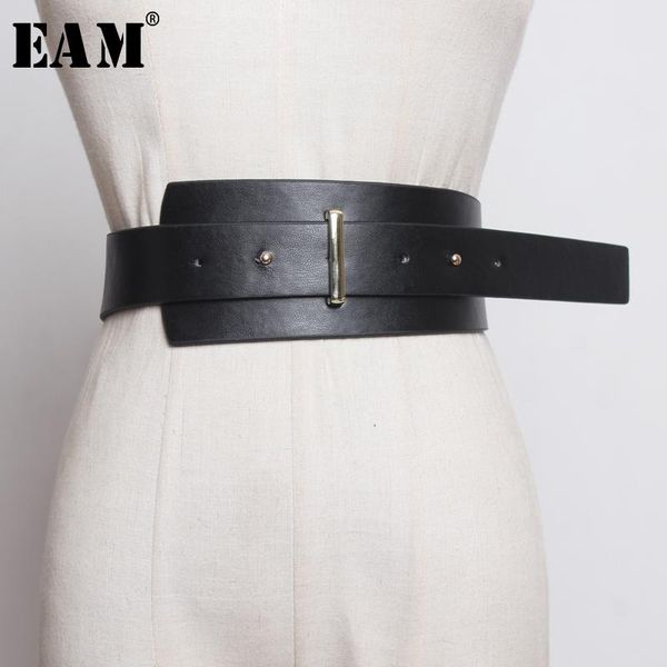

belts [eam] pu leather black buckle asymmetrical long wide belt personality women fashion tide all-match spring 2021 1r978, Black;brown