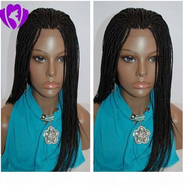 

stock box braid wig synthetic lace front wig 1b black micro braid wig with baby hair for women heat resistant fiber glueless