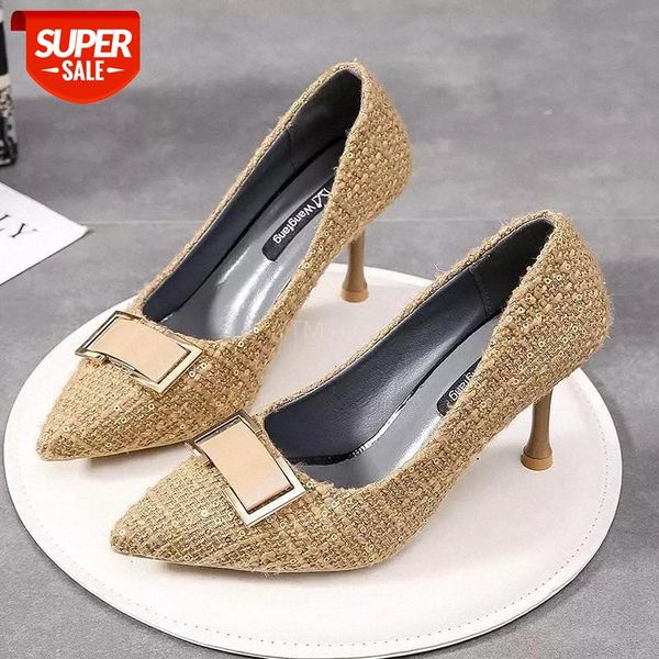 

bling glitter woman pumps metal buckle pointed toe warm designer shoes high heels slip-on tacones altos mujer #bo3a