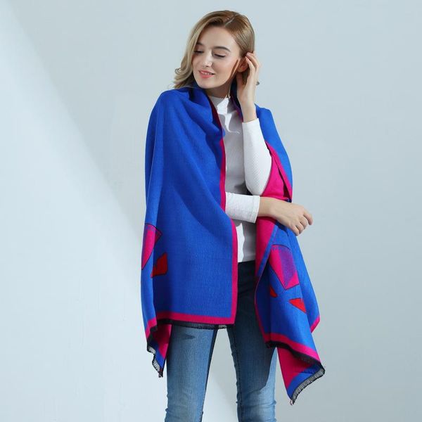 

hats, scarves & gloves sets 2021 autumn and winter ladies all-match cute cartoon thermal jacquard artificial cashmere scarf women shawl, Blue;gray