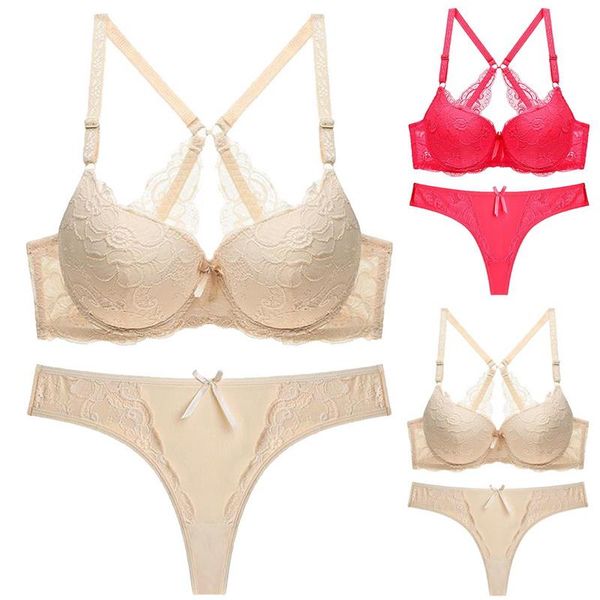 

bras sets vertvie women bra set lace fashion seamless lingerie thong pantie lenceria mujer push up underwear, Red;black