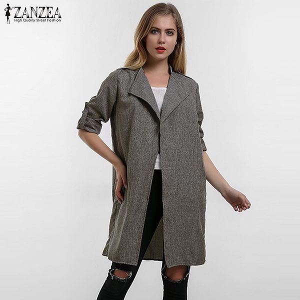 

women's trench coats zanzea autumn women thin outerwear casual lapel windbreaker cape coat european linen straight cardigan jacket us p, Tan;black