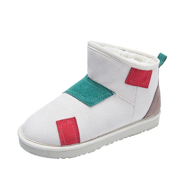 

boots winter 2021 women's patch snow fashion warm suede plush flat bottom short home minicasual shoes, Black