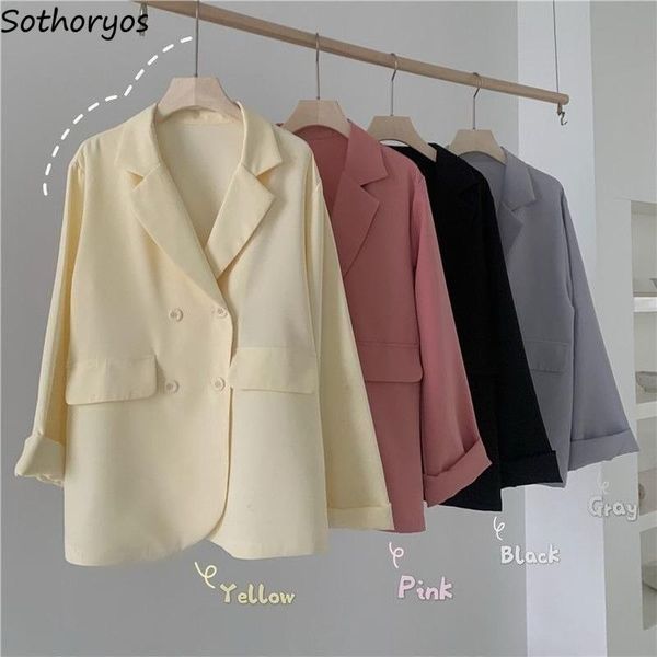 

new women blazers double breasted solid fashion elegant korean style all-match daily leisure harajuku ins chic, White;black