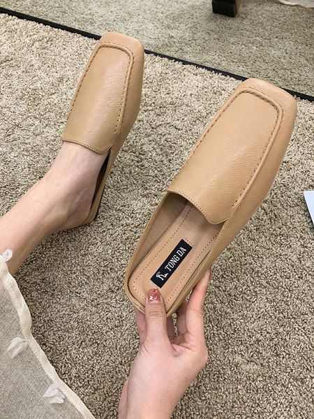 

slippers square-toe women 2021 spring fashion casual low-heeled mules, Black