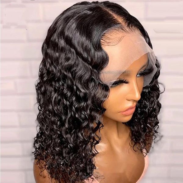

synthetic wigs soft short kinky curly natural black color advanced lace front wig for women with baby hair 180% density