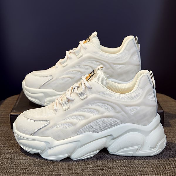 

women design chunky shoes lace-up spring autumn waterproof sports internal increase 7cm platforms running ladies sneakers