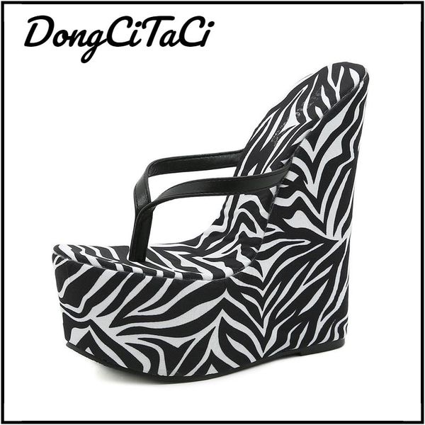 

dress shoes dongcitaci women sandals fashion summer open toe for wmen woman stripe sandales high heel wedges 35-41, Black