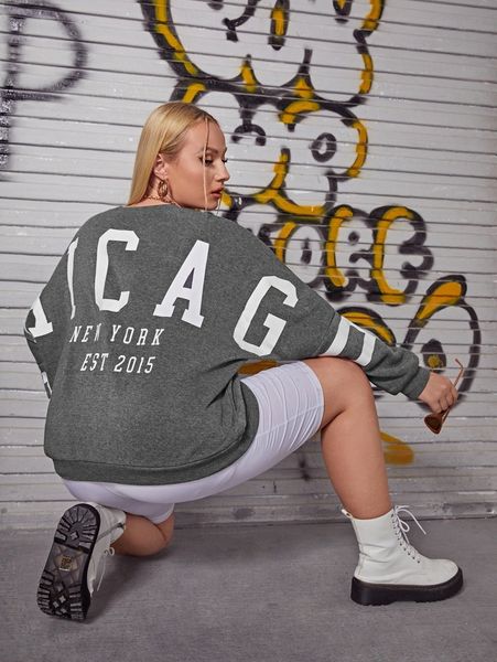 

plus letter graphic drop shoulder sweatshirt g8zt#, Black