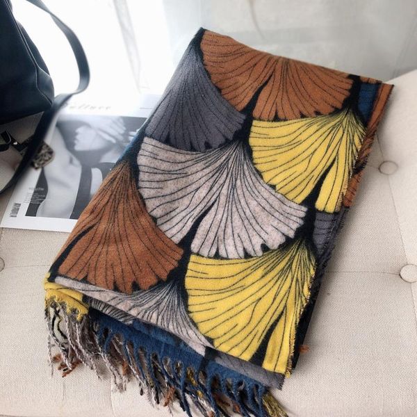 

scarves winter cashmere scarf leaf tassels color matching women's solid shawl 180*70cm, Blue;gray
