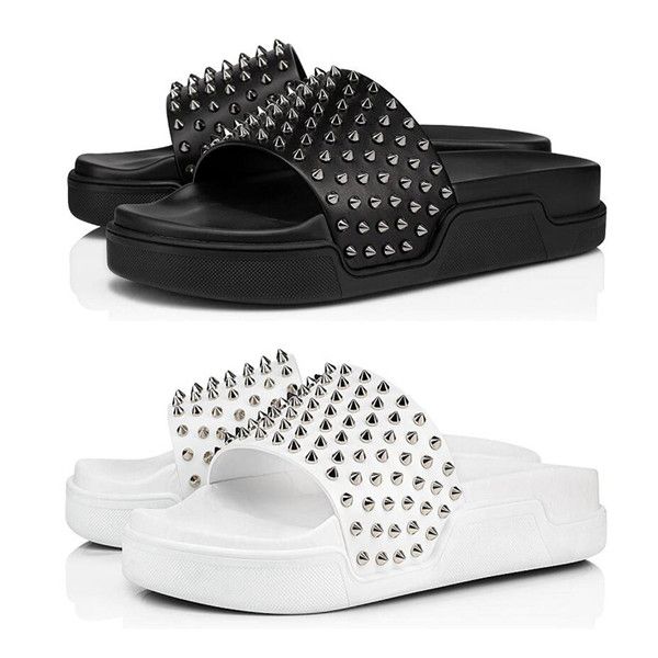 

luxury popular men's slides with spikes 2021 summer man red bottom sandals pool fun flats slip on slippers flip flops slipper 39-46, Black