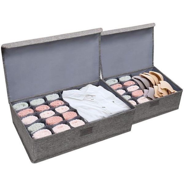 

storage drawers drawer box with lid, 2 foldable divider box, wardrobe underwear used to sort socks, bras, sca