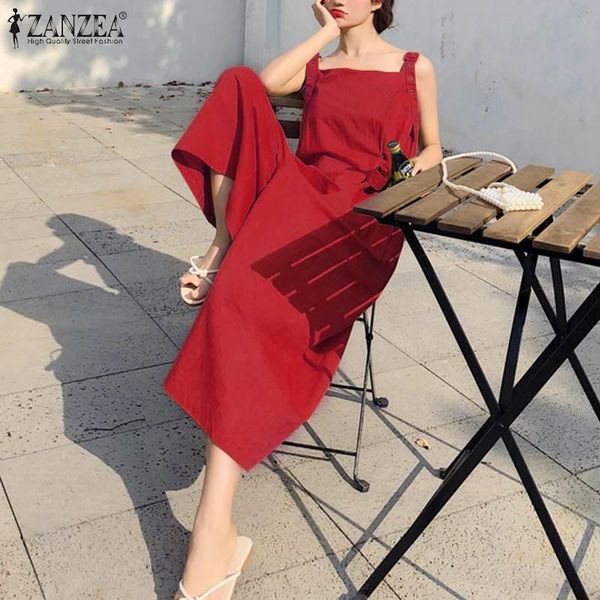 

summer fashion sleeveless playsuits women wide leg jumpsuits lace up femme zanzea solid pockets casual overalls plus size 5xl, Black;white