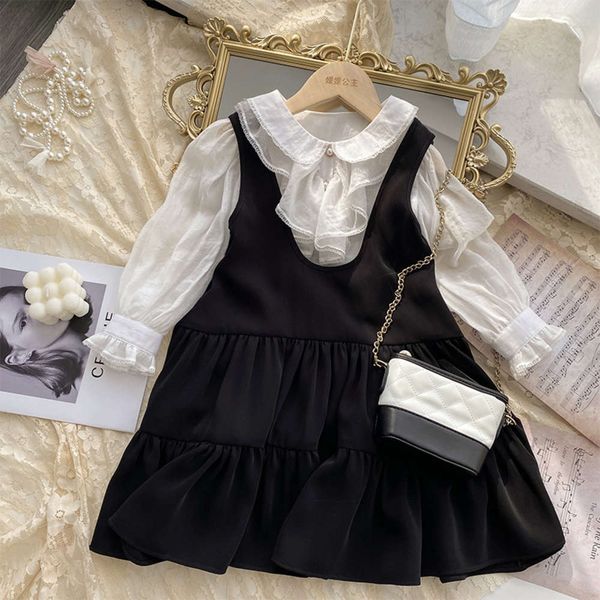 

and girls' autumn dress 2021 foreign spring style little girl children's shirt vest skirt suit, White