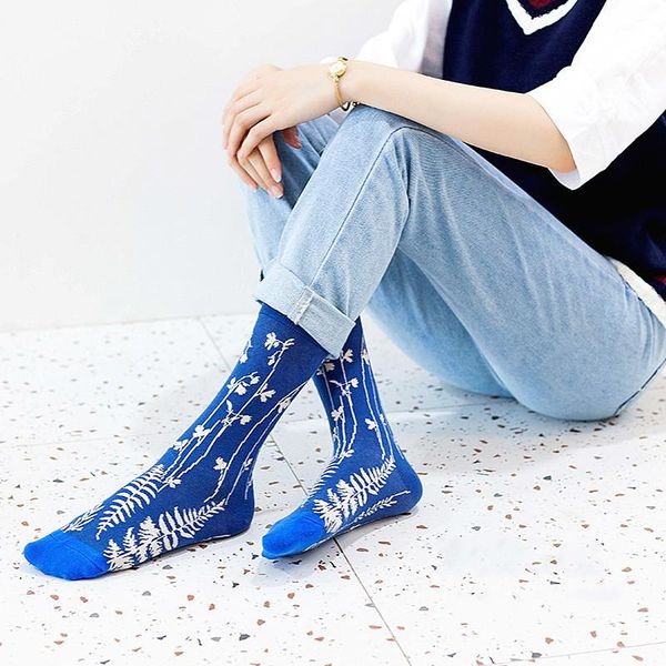 

men's socks 1pc spring and autumn women's leisure fashion four seasons cotton big flower series couple, Black