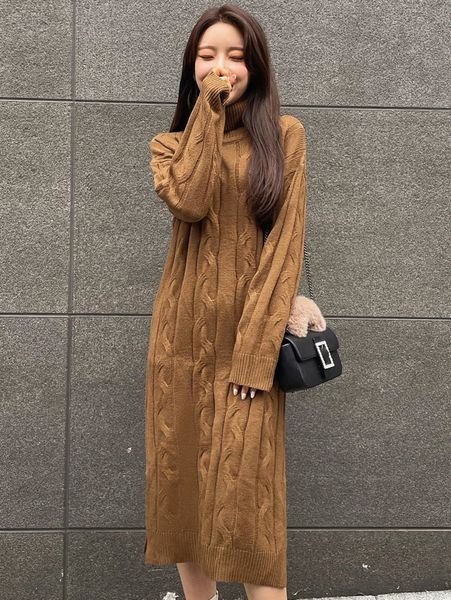 

dazy cable knit drop shoulder split hem sweater dress l3rw#, Black;gray