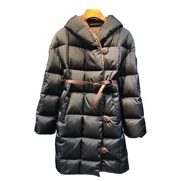 

designer luxury women l long down jackets north winter coat canvas buttons solid color thicken woman clothing keep warm windproof canada jac, Black