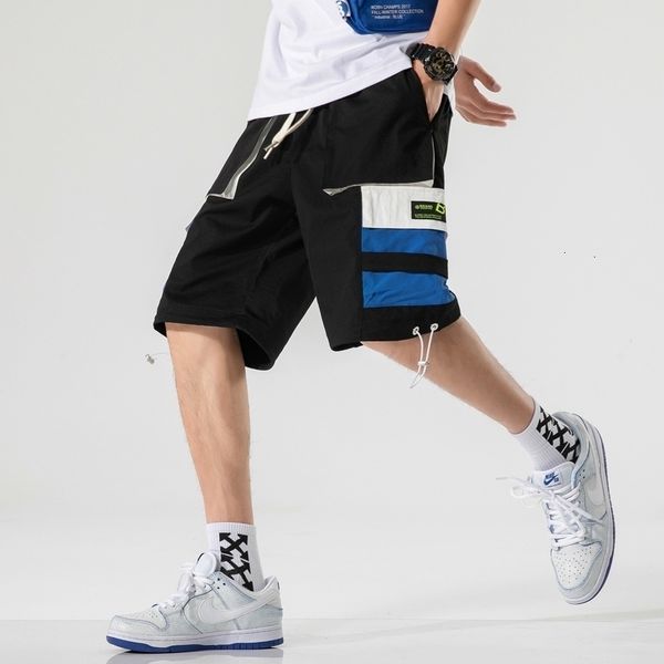 

men's shorts harajuku streetwear summer casual men side-pockets mens cargo patch work bermuda knee length 6wg1, White;black