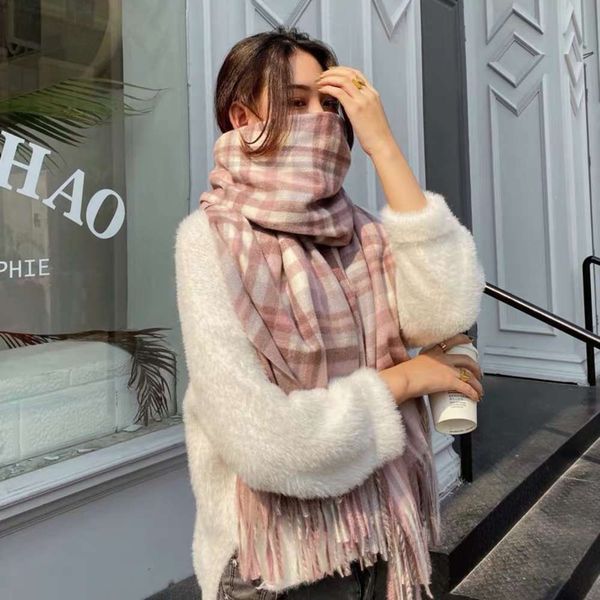 

british autumn and winter fashion versatile plaid cashmere like scarf shawl thickened warm color tassel, Blue;black