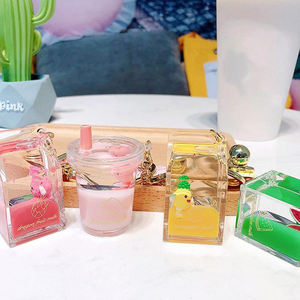 

keychains floating cute watermelon peach keychain acrylic bottle moving liquid for women couple bag charm key chains 8 types, Silver