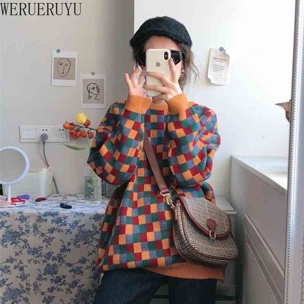 

werueruyu female korean harajuku hong kong-flavored loose sweater women's sweaters clothing for women 210608, White;black