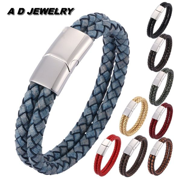 

fashion jewelry men's multilayer retro style genuine leather cuff bracelet with stainless steel buckle, White