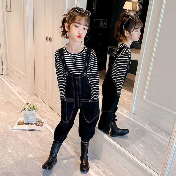 

children's wear and girls' denim suspenders set, Blue