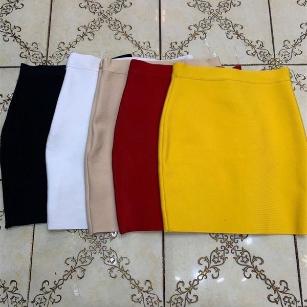 

7 colors solid zipper orange blue black bandage skirt women elastic bodycon summer mini pencil skirt 43cm 210310