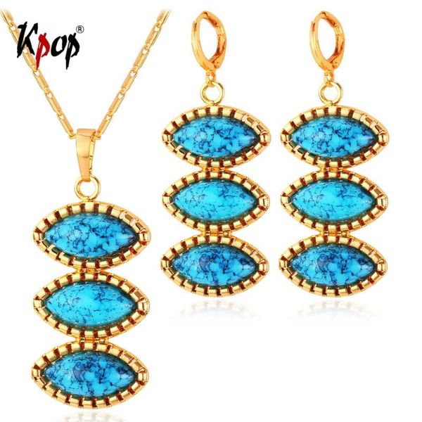 

earrings & necklace kpop crystal jewelry set boho blue stone necklaces drop for women 1118, Silver