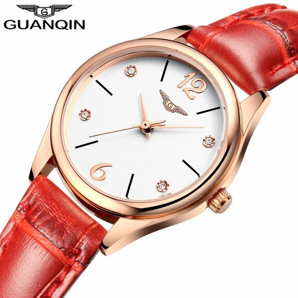 

wristwatches guanqin fashion women watch crystal rhinestone leather quartz watches ladies casual wrist relogio feminino, Slivery;brown