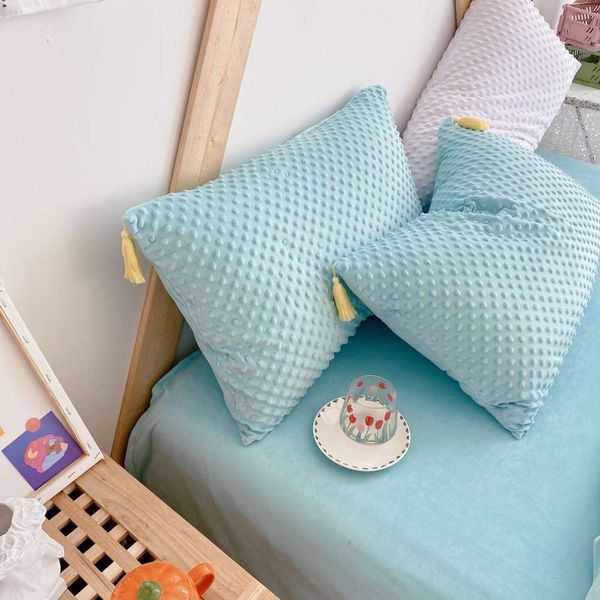 

cases ins solid color simple bean velvet pillow case 48 * 74cm single pair coral double side crystal winter