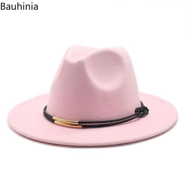 

wide brim hats 2021 autumn winter warm felt fedora hat elegant lady pink jazz panama trilby formal party cap, Blue;gray