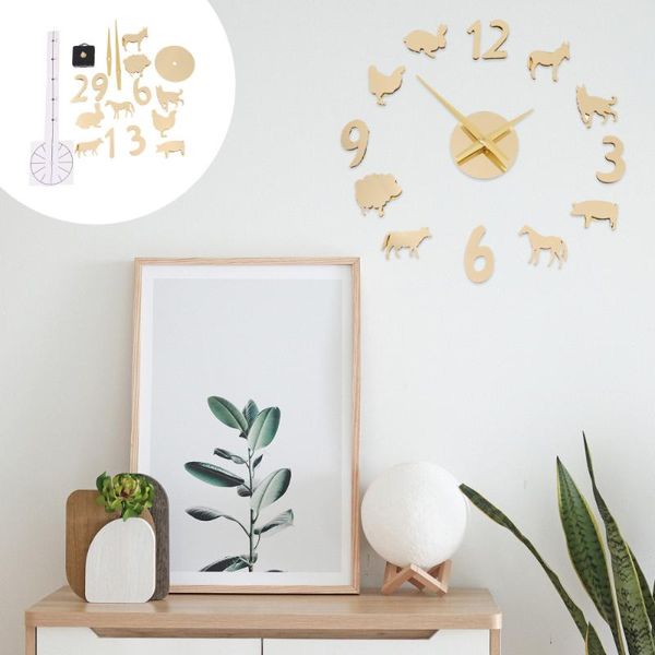 

wall clocks 1pc animal clock fashionable modern mirror surface stick on diy