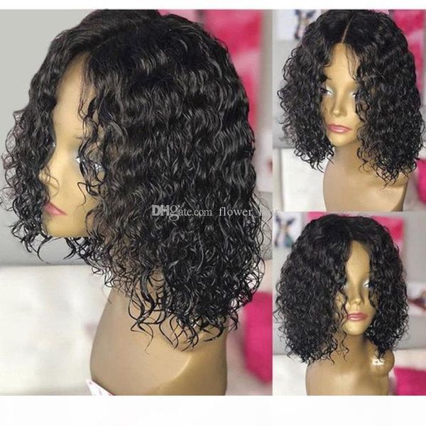 

curly wavy lace front wigs pre plucked brazilian virgin remy deep curly lacefront human hair wigs for black women, Black;brown