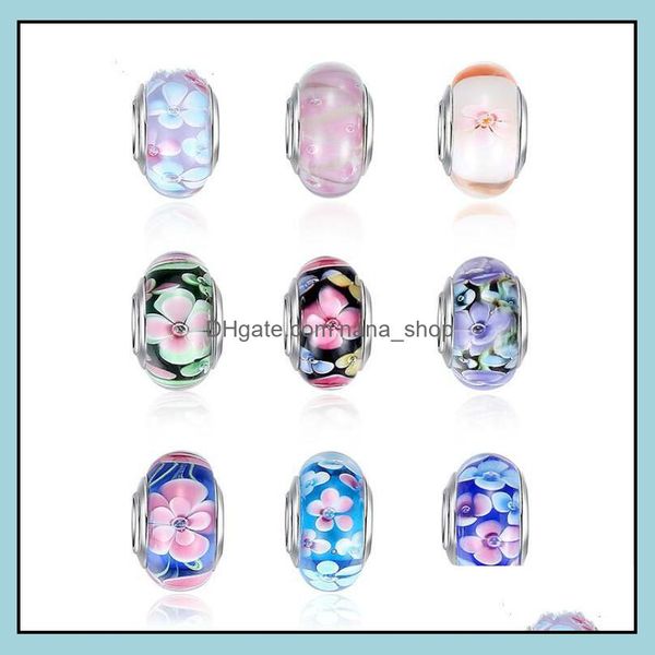 

charms jewelry findings & components sier flower murano glass beads fit bracelet bangles original european diy drop delivery 2021 jnsfb, Bronze;silver